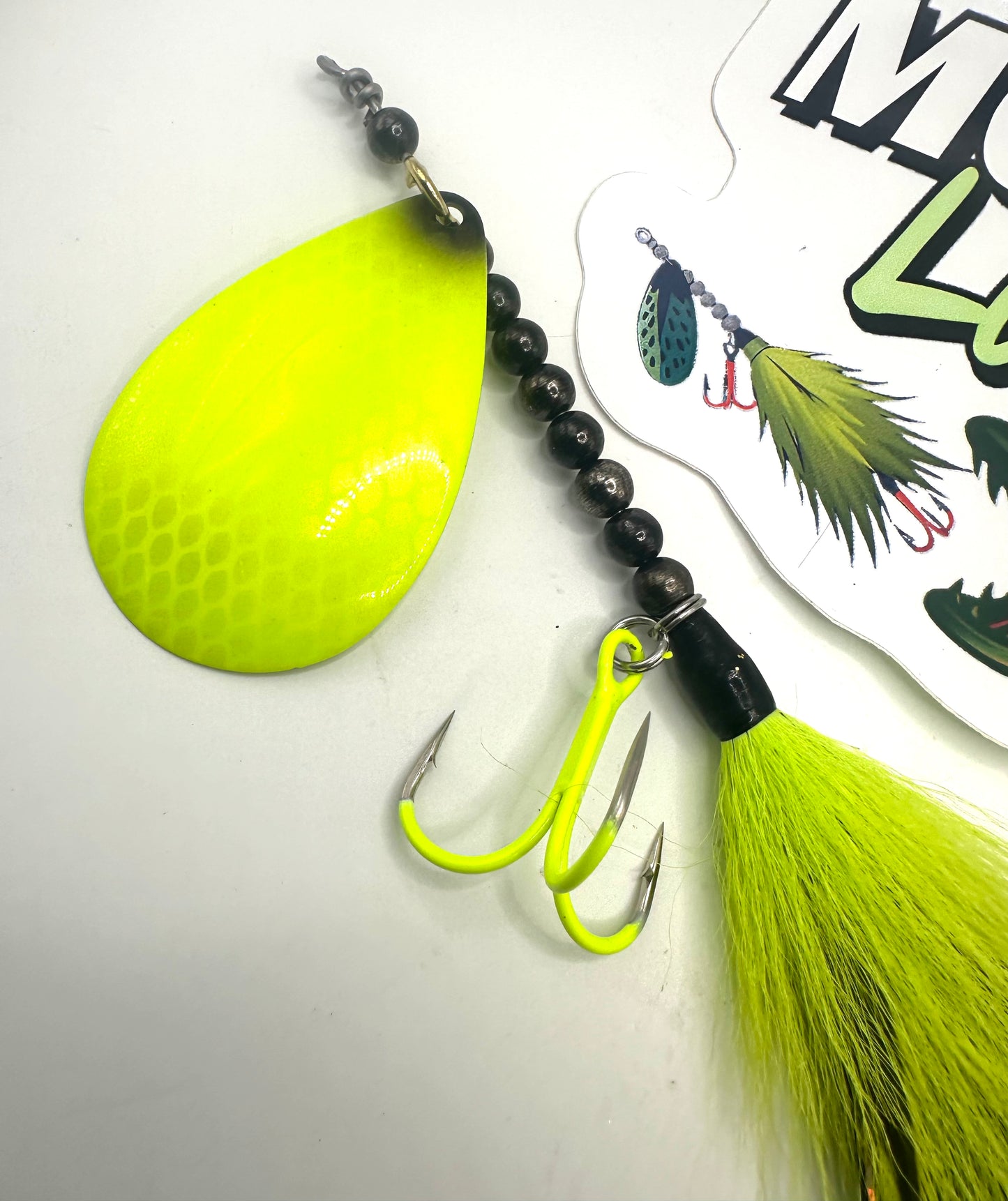 Custom Hootch 9 Chartreuse Blade UV hook