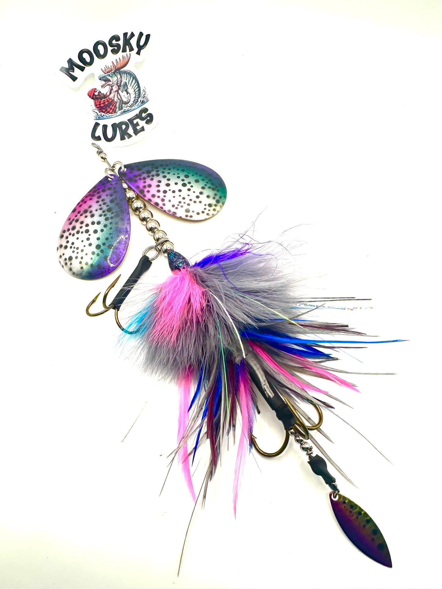 Double 10 Custom Hootch Blades Rainbow Marabou Hackle Mix with Tail Spin