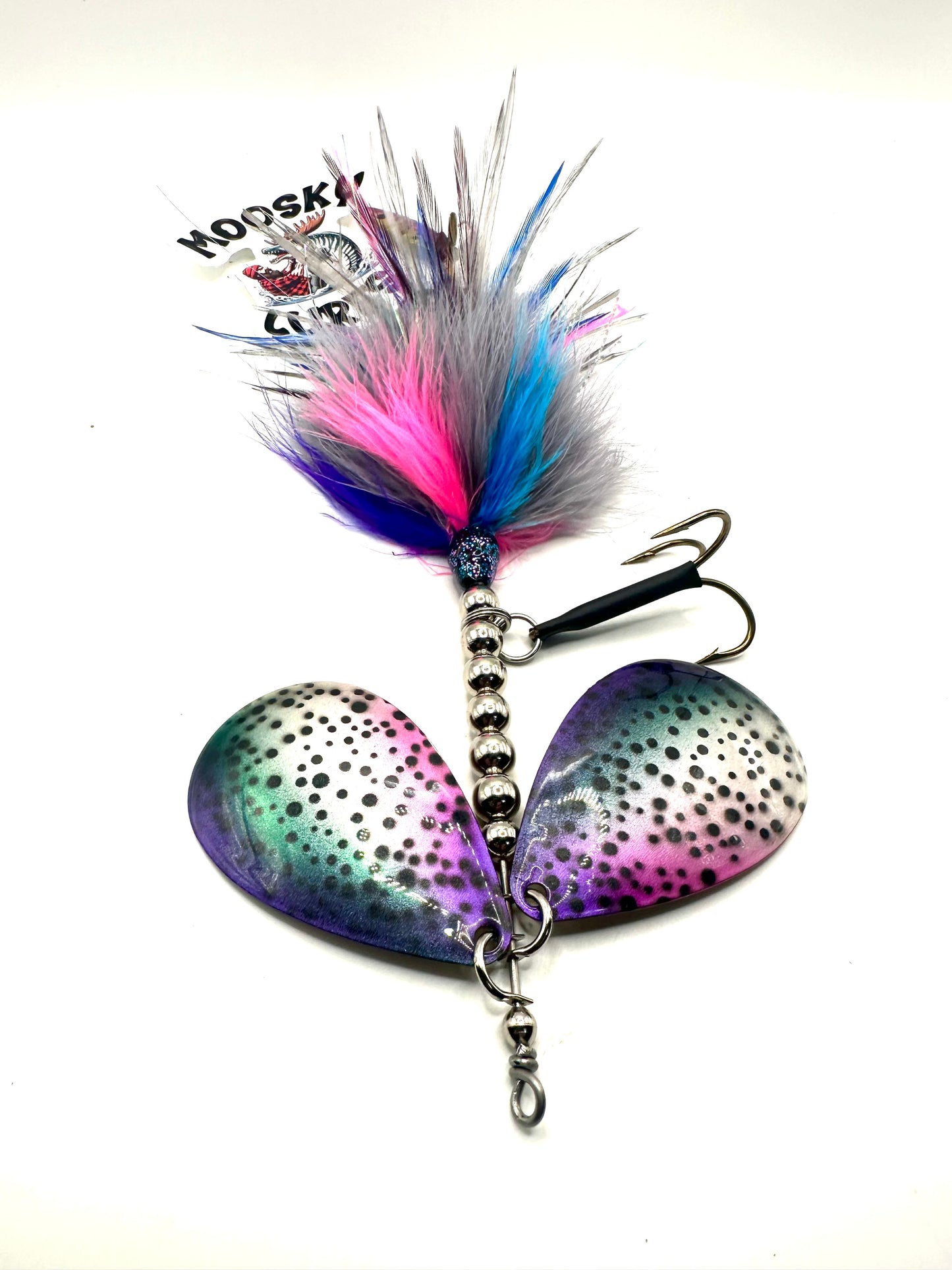 Double 10 Custom Hootch Blades Rainbow Marabou Hackle Mix with Tail Spin