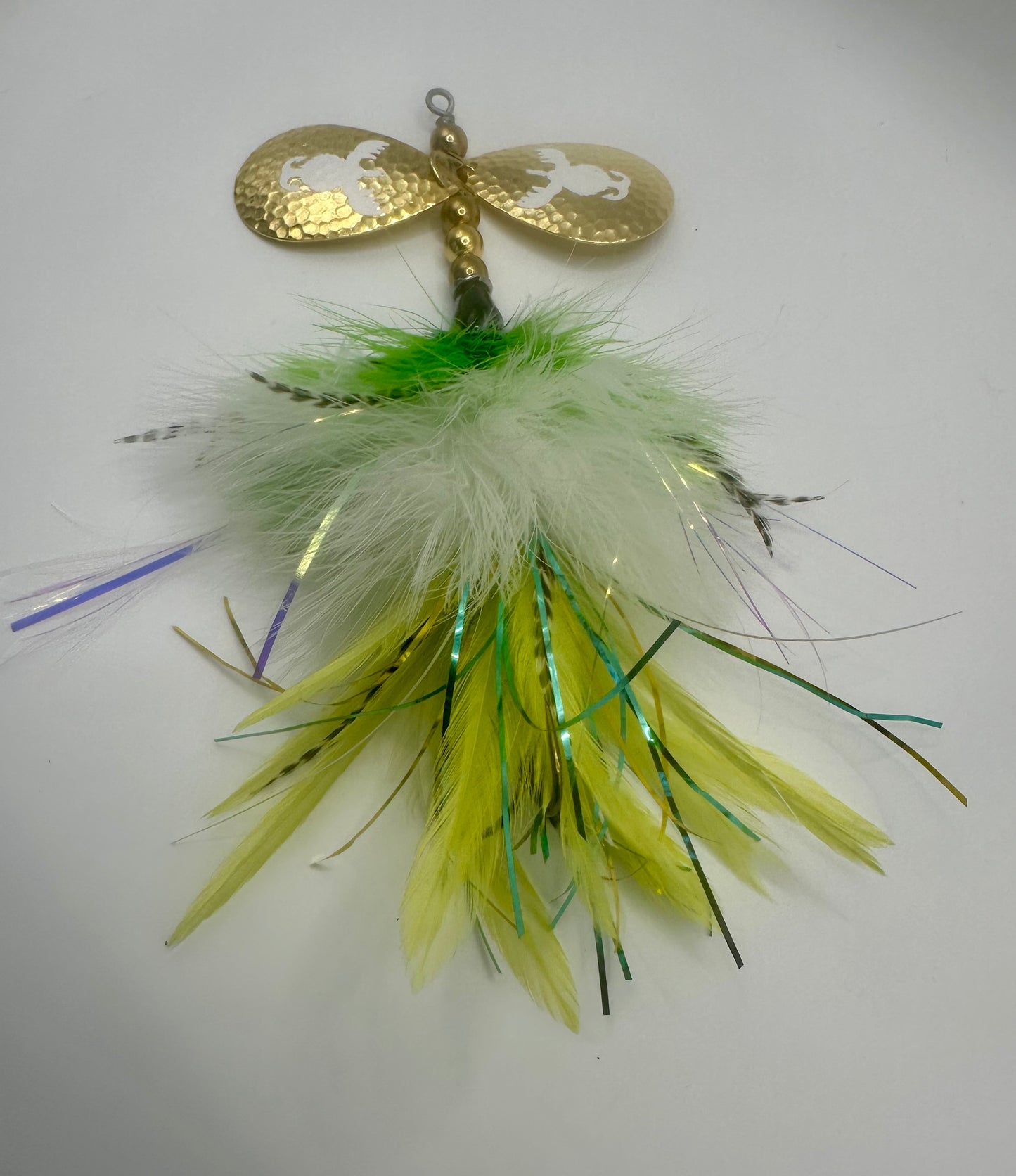 Double 8 Gold Hammered Green White Chartreuse Mix